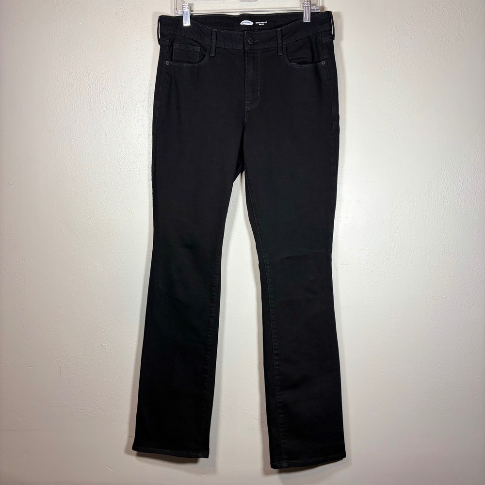 Old Navy Kicker Boot-Cut Mid-Rise Black Jeans Womens 12 Long Stretch Denim